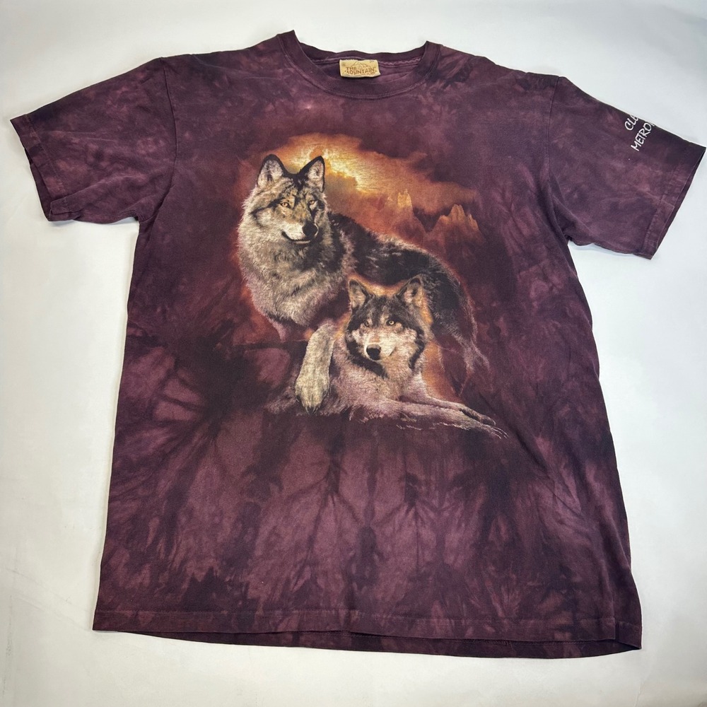 The Mountain Wolf Graphic Tie Dye T-Shirt Plum Burgundy Mens M Cleveland Zoo